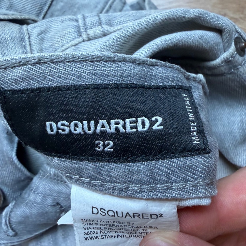 Dsquared2 Slim Jeans Mens 32x34 Grey Distressed Paint Splatter Made in Italy - Picture 10 of 16